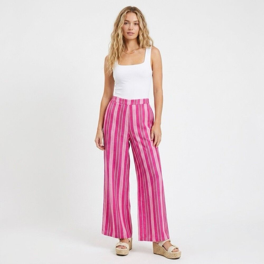 H/G Pink Striped Wide Leg Pants Large Barbiecore Coquette Coastal Cowgirl Y2K